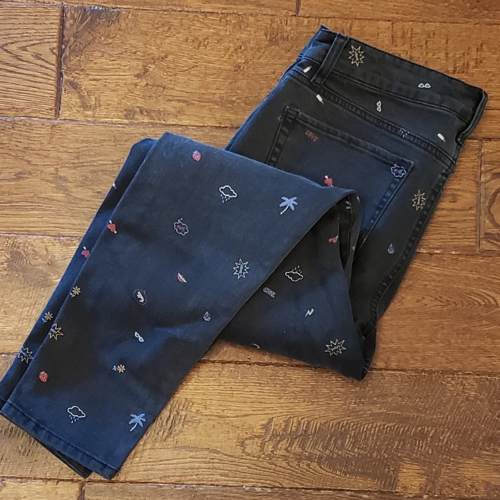 "Tinseltown" motif black jeans
